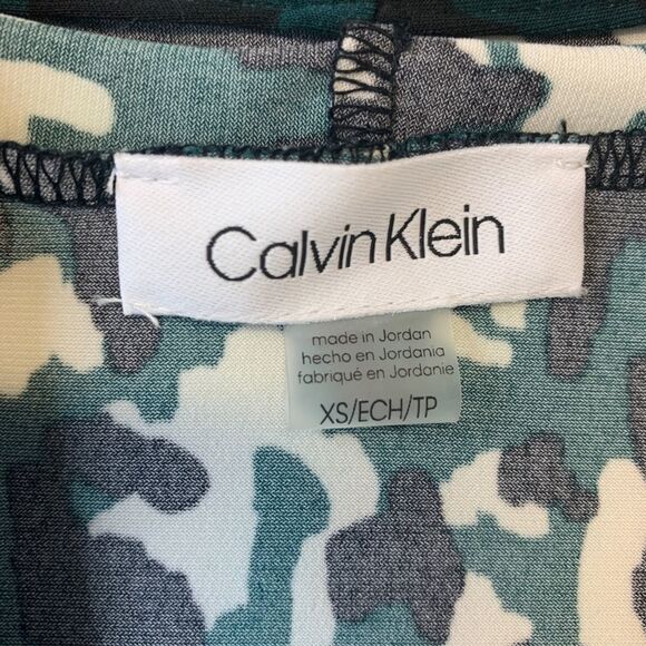 Calvin Klein emerald green black white Sleeveless Leopard-Print Blouse Sz XS - Picture 6 of 12